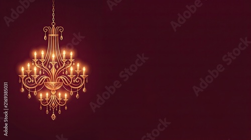 A beautiful glowing chandelier hanging against a dark maroon background perfect for celebrating the festive spirit of diwali
