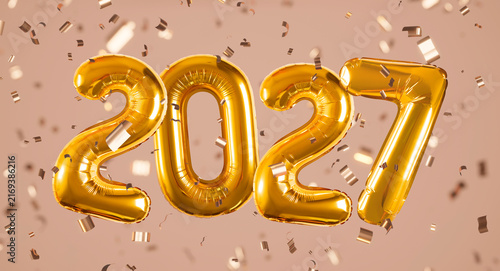 Quadro su tela Golden 2027 Balloon Numbers with Confetti Background