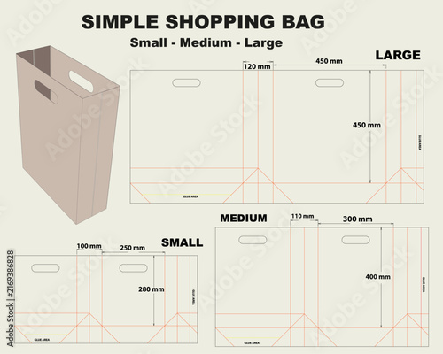 Simple Shopping Bag Template in Small Medium and Large Sizes