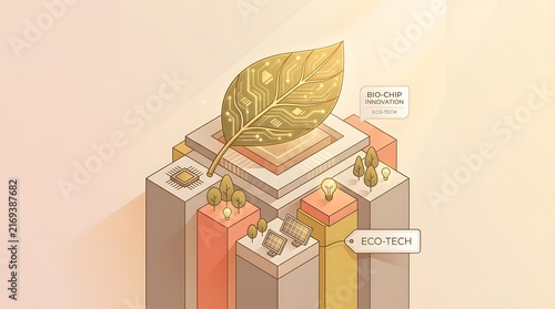 Isometric bio chip innovation illustration for green eco tech and sustainable en - High Quality Commercial Stock Visual