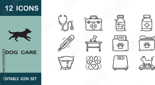 Veterinary Medical Icon Set In Hand Drawn Doodle Style Featuring Pet Healthcare Tools