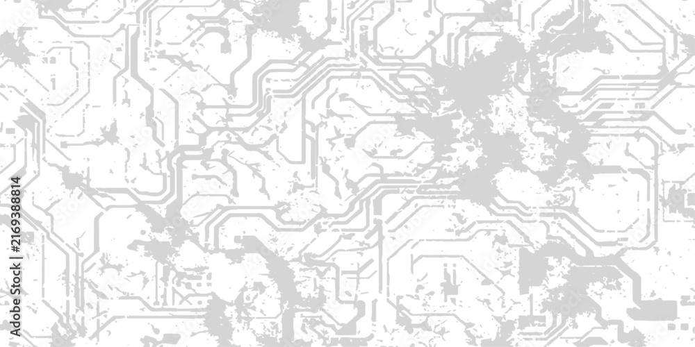 Obraz premium Abstract digital circuit board pattern with grunge texture in monochrome for technology concepts