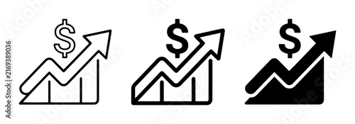 Financial growth chart with dollar sign outline solid styles, UI and web interface.