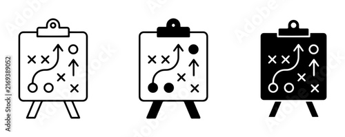 Strategy board with Xs and Os icons, outline solid styles, UI and web interface.