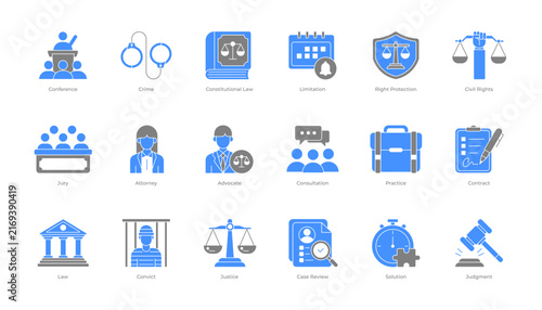 Bild auf Leinwand Law and Justice Legal Vector Icon Pack Glyph Flat Design Illustration