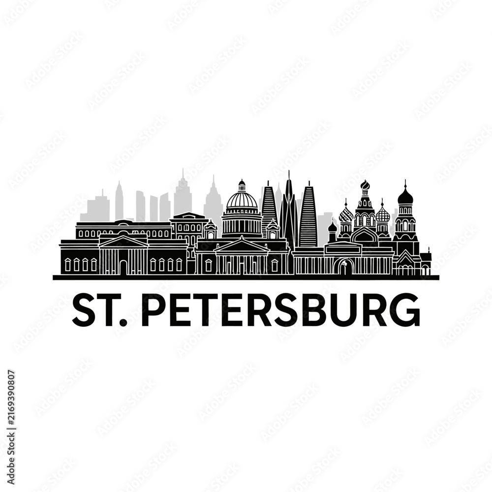 Fototapeta premium Saint Petersburg Cityscape Silhouette Vector Illustration