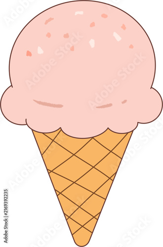 Pink Ice Cream Cone Flat Vector Illustration