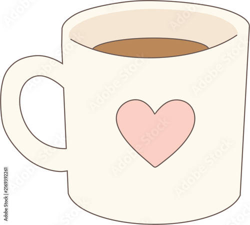 Heart Mug Cup Side View Flat Vector Illustration