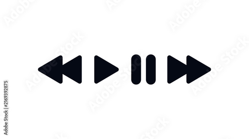 Minimalist media player control buttons vector illustration featuring play, pause, and fast forward black geometric icons