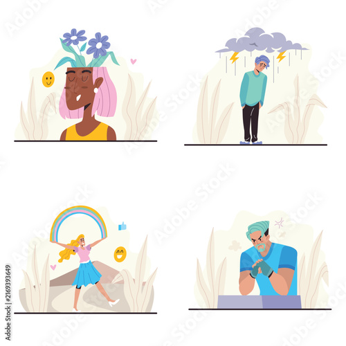 Mental Health Emotional Wellbeing and Mood Illustration Set