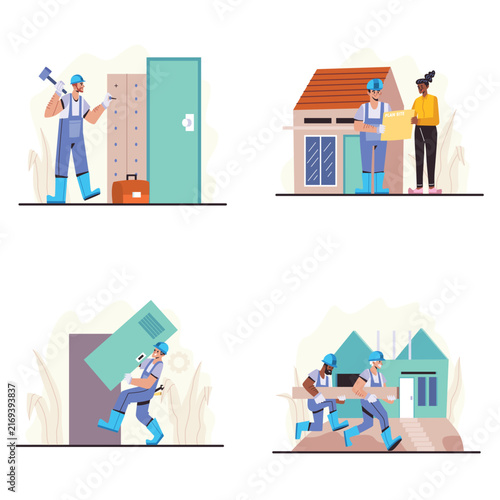 Home Renovation Construction Workers Service Illustration Set