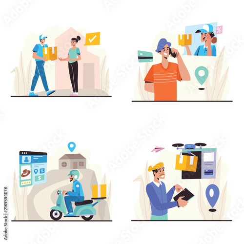 Online Product Delivery and Courier Tracking Service Illustration Set