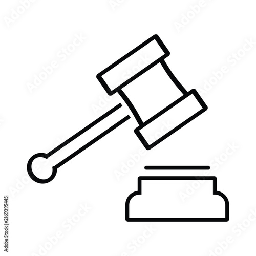 Minimalist gavel icon line art legal law and justice symbol