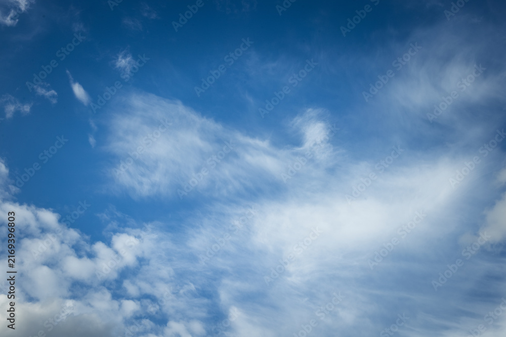 Fototapeta premium Clear blue sky with scattered white clouds