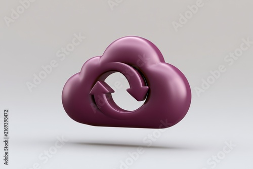 Glossy purple cloud icon with circular sync arrows on neutral background