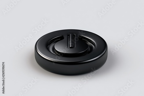 Three-dimensional black button icon on smooth light gray background
