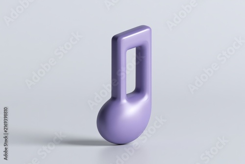 Violet 3D music note icon with smooth glossy finish