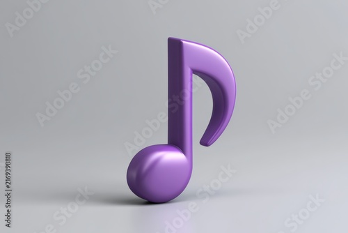 Glossy violet music note icon standing on neutral background