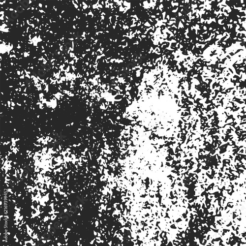 Vector black and white noisy grain backdrop. Distressed chaotic grunge pattern, rough vintage overlay effect, and urban abstract graphic design texture.