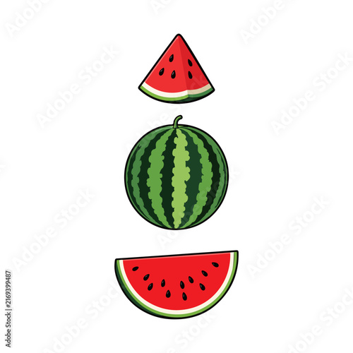 Watermelon Slice and Whole Watermelon Vector Illustration