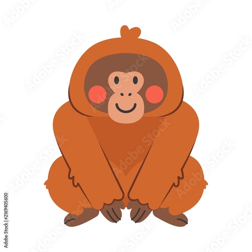 Photography Cute orangutan ape sitting happily cartoon vector illustration isolated on white