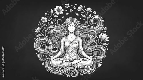 Meditating woman in lotus pose.