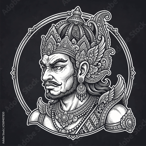 Mythical King Engraving Style.