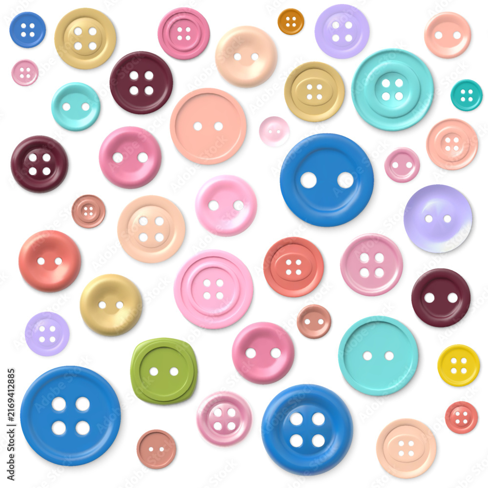 Fototapeta premium Glossy 3D sewing button element set vector illustration