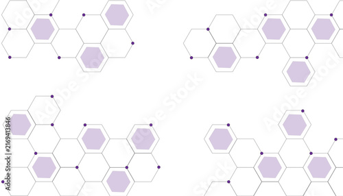 Abstract purple hexagon molecular structure, geometric honeycomb pattern background, scientific chemistry vector illustration for medical research
