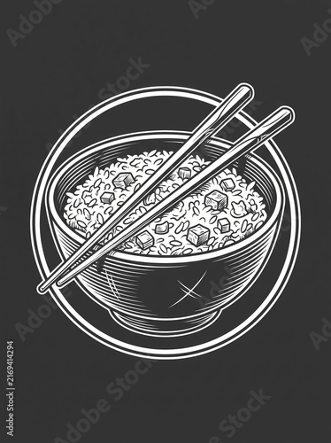 Rice Bowl with Chopsticks Art.