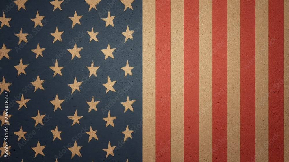 Fototapeta premium Vintage textured background featuring stars and stripes in muted colors