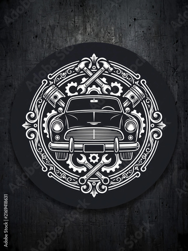 Vintage Car Mechanic Emblem.