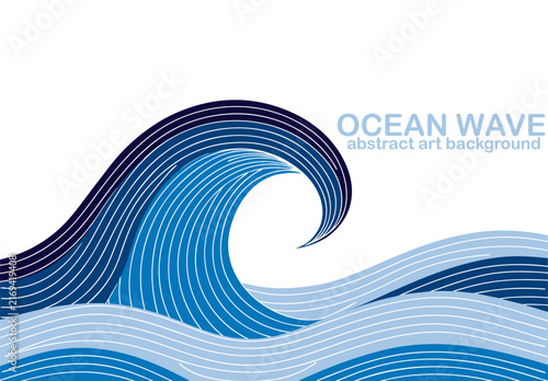 Abstract Blue Ocean Wave Background in Paper Cut Style
