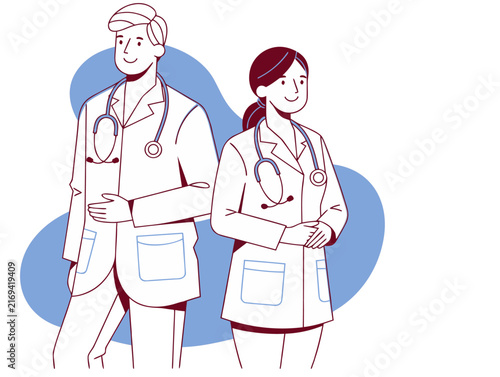 Professional Male and Female Doctors Standing Together Illustration