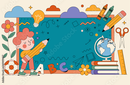 Back to School Education Banner with Student and School Supplies