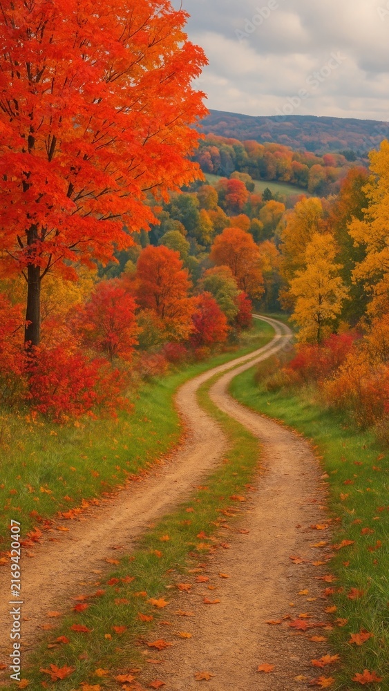 Fototapeta premium Vibrant autumn path mobile wallpaper