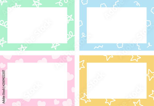 Cute rectangle frame set with star, heart, doodle pattern for polaroid photo, ad template, notepad, sticky note, memo, notepads, card print, border, banner, social media post, poster, postcard, cover