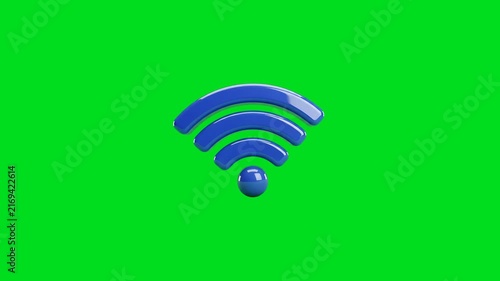 Glossy blue 3d rendered wi-fi icon isolated on a vibrant green background
