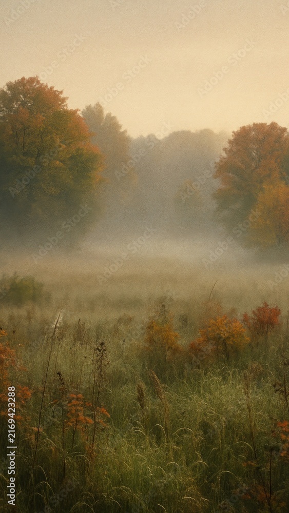 Naklejka premium Serene misty autumn landscape mobile wallpaper