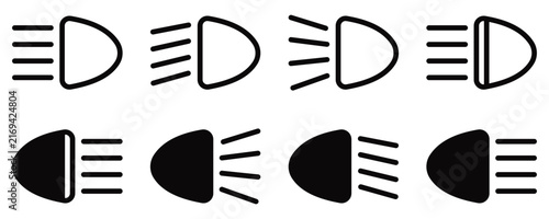 Car Headlight Vector Icon Set – Automotive Front Light, Beam and Vehicle Lighting 
Symbols