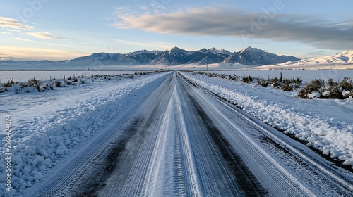 Winter road snow mountain landscape view background cold weather horizon