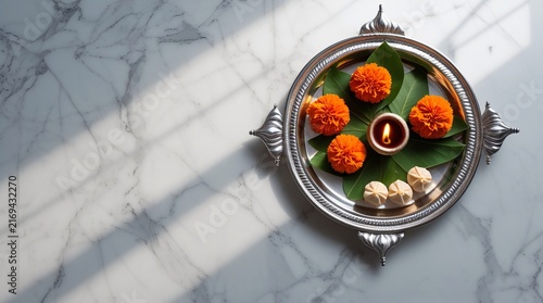 Ganesh Chaturthi Pooja Marble Flatlay