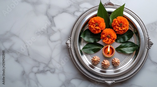 Ganesh Chaturthi Pooja Marble Flatlay