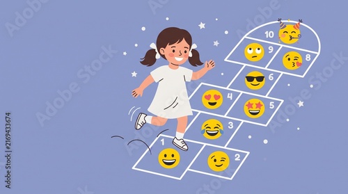 Child Learning Emotions Through Hopscotch Game