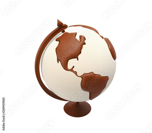 Brown chocolate world globe icon 3d vector illustration isolated