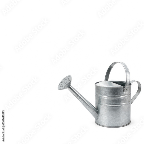 Galvanized Metal Watering Can for Gardening and Plant Care Isolated on White Background With Copy Space