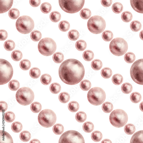 Fotografie Seamless pattern watercolor shiny pink pearls jewelry