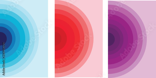 Set of abstract vector background of circles with spiral shapes and color gradations. Collection of stacked round lines for a minim Abstract Colorful Wave Background Set with Soft Blue and Pink Curves