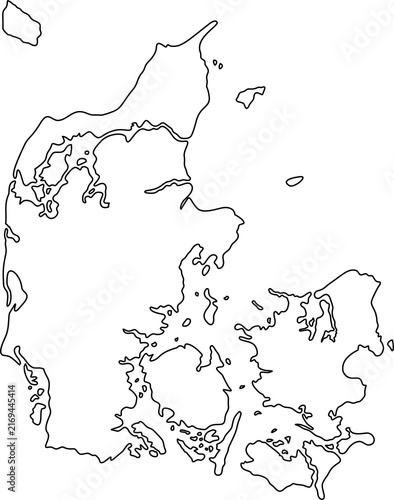 Simple black line drawing of the Denmark map and islands on a gray background. Ideal for geographic infographics or educational projects.