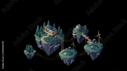 Surreal Floating Island Ecosystem Vector Illustration